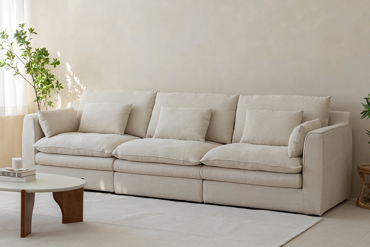 듀커소파 DK287 4인 크림 아이보리 워셔블+풀커버링 구스다운  패브릭소파