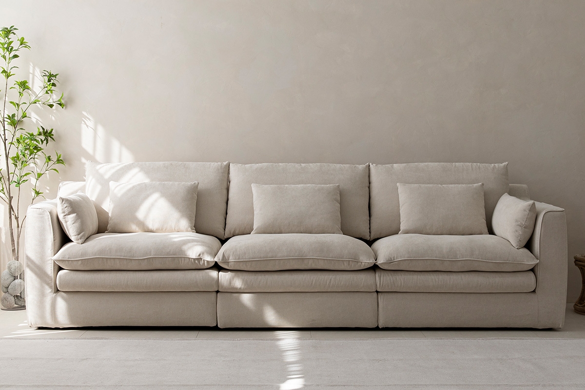 듀커소파 DK287 4인 크림 아이보리 워셔블+풀커버링 구스다운  패브릭소파