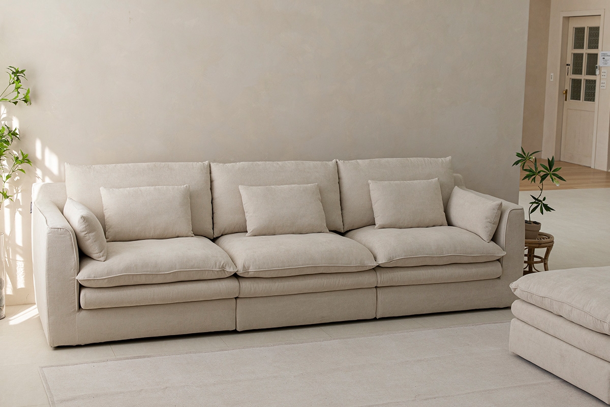 듀커소파 DK287 4인 크림 아이보리 워셔블+풀커버링 구스다운  패브릭소파