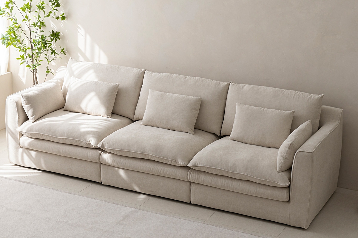 듀커소파 DK287 4인 크림 아이보리 워셔블+풀커버링 구스다운  패브릭소파